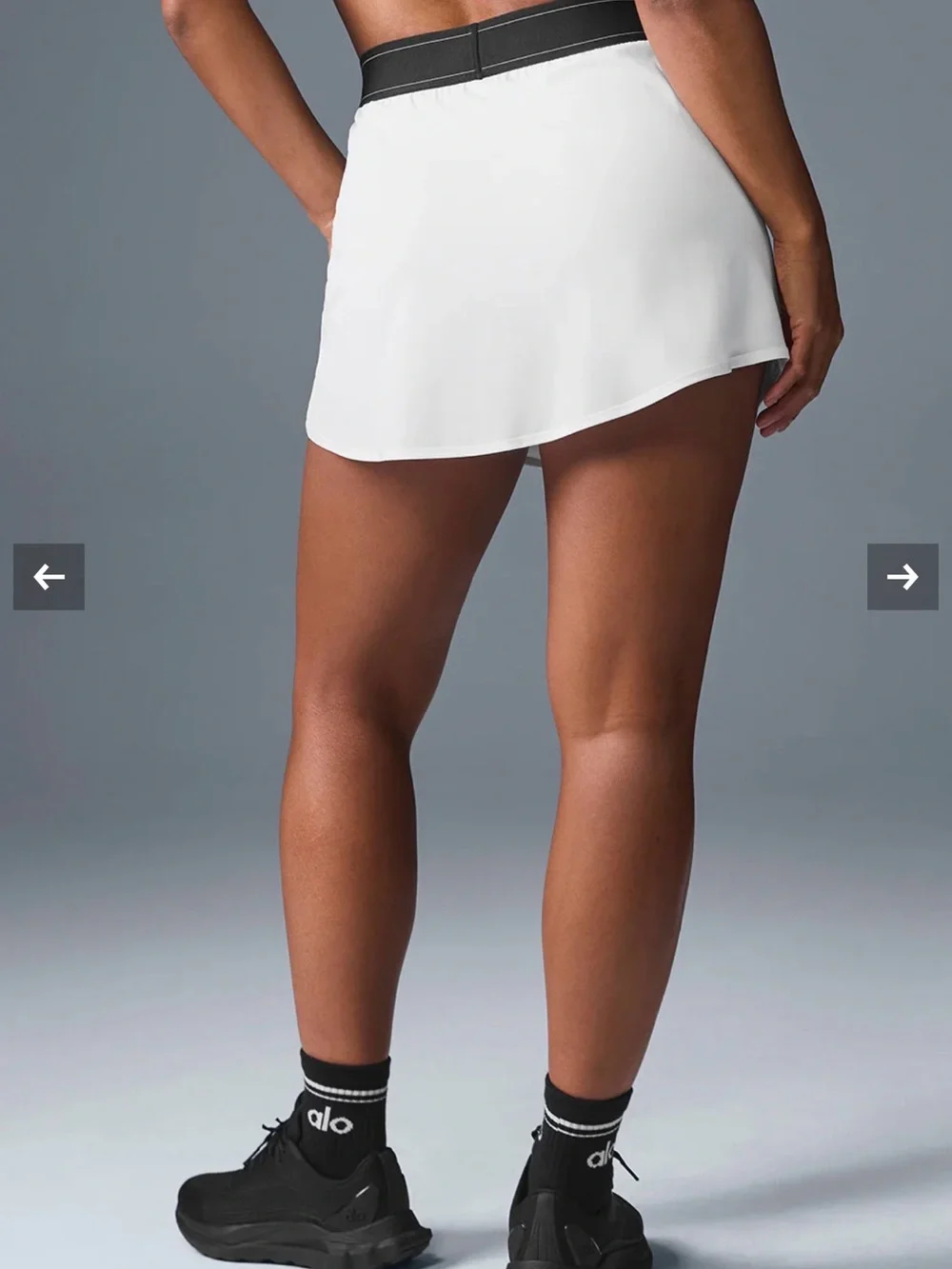 NWOT ALO Yoga Match Point White Tennis Skirt with Black Waistband Shorts